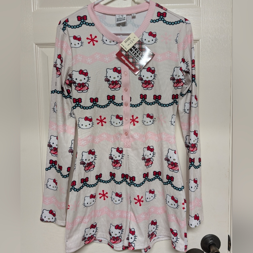 Hello Kitty X Aeropostale Christmas Pajama Romper Medium NWT Holiday Gift Sanrio